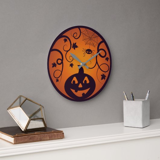 Kürbisgesicht und Spinne der Kürbislaterne Hallowe Große Wanduhr (Büro)