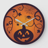 Kürbisgesicht und Spinne der Kürbislaterne Hallowe Große Wanduhr (Vorderseite)