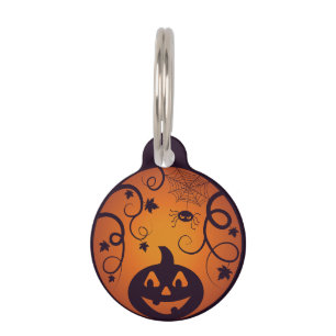 Kürbisgesicht und Spinne der Kürbislaterne Hallowe Haustiermarke
