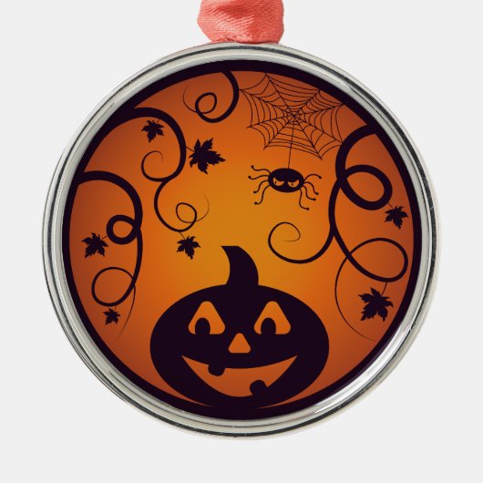 Kürbisgesicht und Spinne der Kürbislaterne Hallowe Ornament Aus Metall (Vorne)