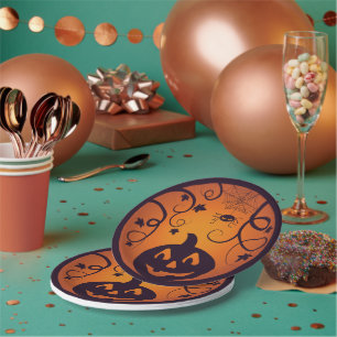 Kürbisgesicht und Spinne der Kürbislaterne Hallowe Pappteller