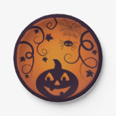 Kürbisgesicht und Spinne der Kürbislaterne Hallowe Pappteller (Vorderseite)