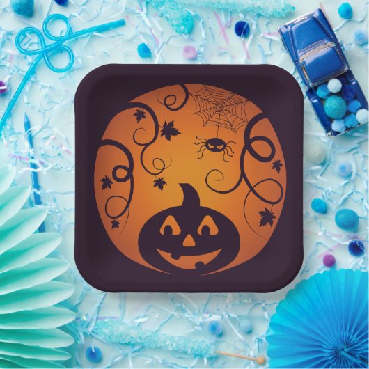 Kürbisgesicht und Spinne der Kürbislaterne Hallowe Pappteller (Party)
