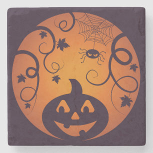 Kürbisgesicht und Spinne der Kürbislaterne Hallowe Steinuntersetzer