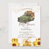 Kürbisgestänge, Holzstruktur, Sonnenblumen Kinderd Einladung (Vorderseite)