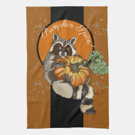 Kürbisgewürz! Auf einem Roll Pumpkin Raccoon Geschirrtuch (Vertikal)