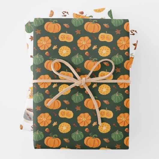 Kürbisgewürz Erntedank Halloween-Orangenwrappi Geschenkpapier Set (Beispiel)