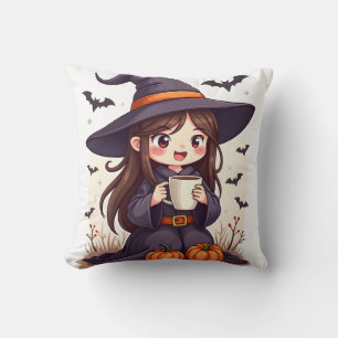 Kürbisgewürz-Hexe � Süßes Halloween-Kaffee-Shirt Kissen