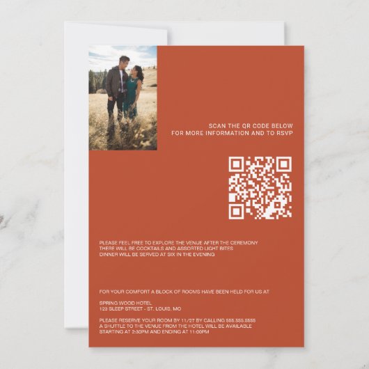 Kürbisgewürz mit QR-Code und Details Hochzeit Einladung (Rückseite)