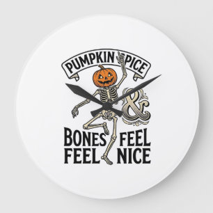 Kürbisgewürz-Skelett Vintage-Halloween-Tanz-Shi Große Wanduhr