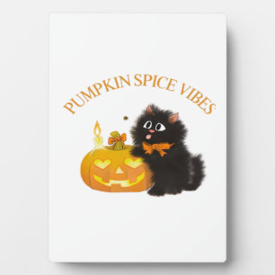 Kürbisgewürz Stimmung, Halloween, schwarze Katze, Fotoplatte