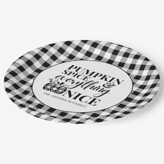 Kürbisgewürz und alles Gute fallen Pappteller (Schrägansicht)