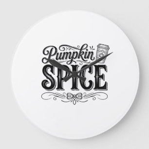 Kürbisgewürz Vintage-Kffee Herbst-Shirt-Design_1 Große Wanduhr