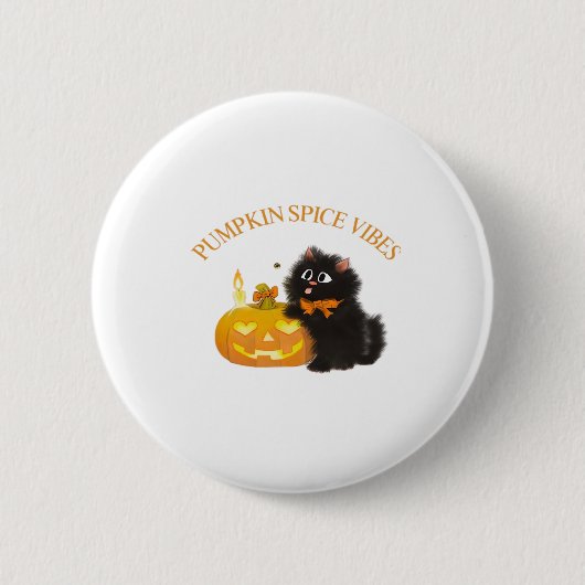 Kürbisgewürze, Halloween, Schwarze Katze, Kürbis Button (Vorderseite)
