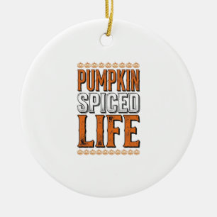 Kürbisgewürztes Leben Vintage-Halloween-Typografie Keramik Ornament