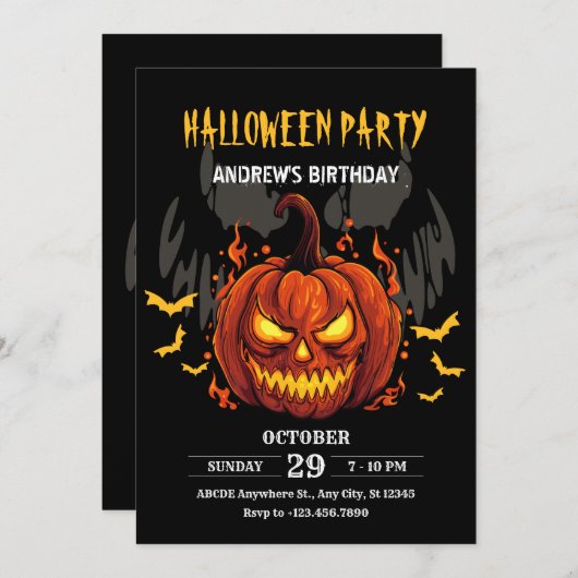 Kürbishalbkugel zwischen Geburtstag Einladung (Vorne/Hinten)