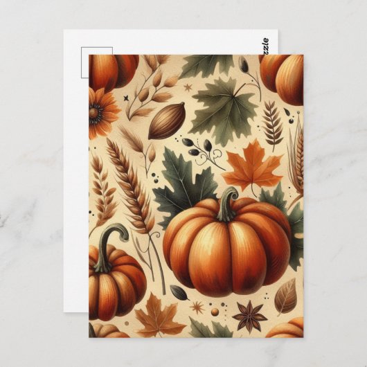 KürbisHalloween, botanische Vegetation & Fall Postkarte (Vorne/Hinten)