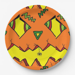 KürbisHalloween Jack-O-Lantern & Spider im Mund Pappteller