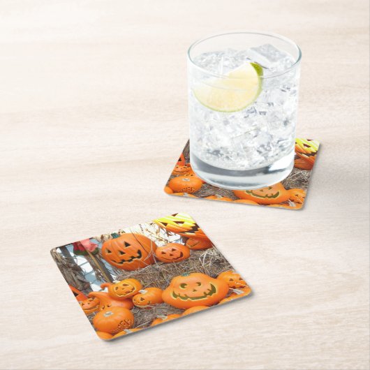 Kürbishalloween Kürbislaterne-Orangenkürbis Rechteckiger Pappuntersetzer (Vor Ort)