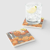 Kürbishalloween Kürbislaterne-Orangenkürbis Steinuntersetzer (Seitenansicht)