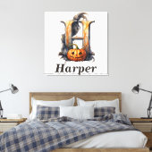 KürbisHalloween Name Letter H Floral Monogram Leinwanddruck (Insitu (Schlafzimmer))