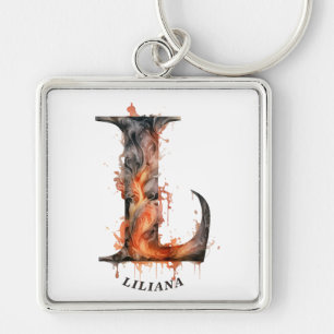 KürbisHalloween Name Letter L Floral Monogram Schlüsselanhänger