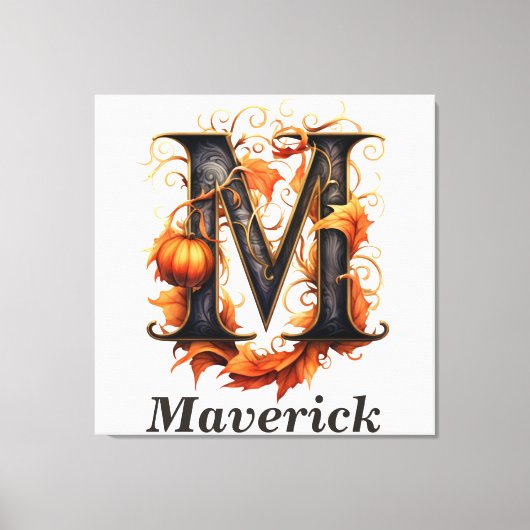 KürbisHalloween Name Letter M Floral Monogram Leinwanddruck (Vorderseite)