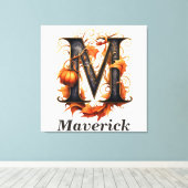 KürbisHalloween Name Letter M Floral Monogram Leinwanddruck (Insitu (Holzboden))