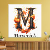 KürbisHalloween Name Letter M Floral Monogram Leinwanddruck (Insitu (Wohnzimmer))