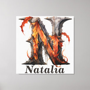 KürbisHalloween Name Letter N Floral Monogram Leinwanddruck