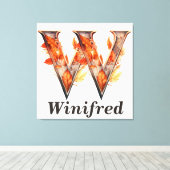 KürbisHalloween Name Letter W Floral Monogram Leinwanddruck (Insitu (Holzboden))