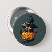 Kürbishexe im Katzenkostüm -  Button (Vorne & Hinten)