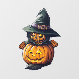 Kürbishexe im Katzenkostüm -  Fensteraufkleber