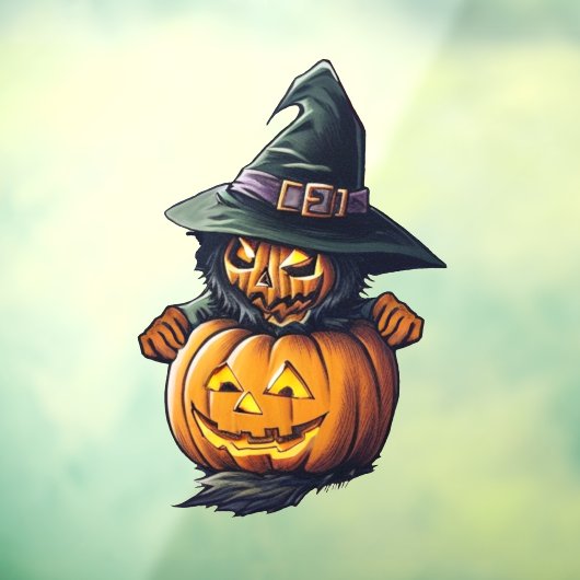 Kürbishexe im Katzenkostüm -  Fensteraufkleber (Blatt 3)
