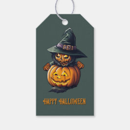 Kürbishexe im Katzenkostüm -  Geschenkanhänger