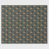 Kürbishexe im Katzenkostüm -  Geschenkpapier (Flach)