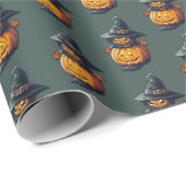 Kürbishexe im Katzenkostüm -  Geschenkpapier (Rolleneckpunkt)