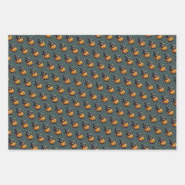 Kürbishexe im Katzenkostüm -  Geschenkpapier Set