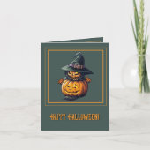 Kürbishexe im Katzenkostüm -  Karte (Vorderseite)