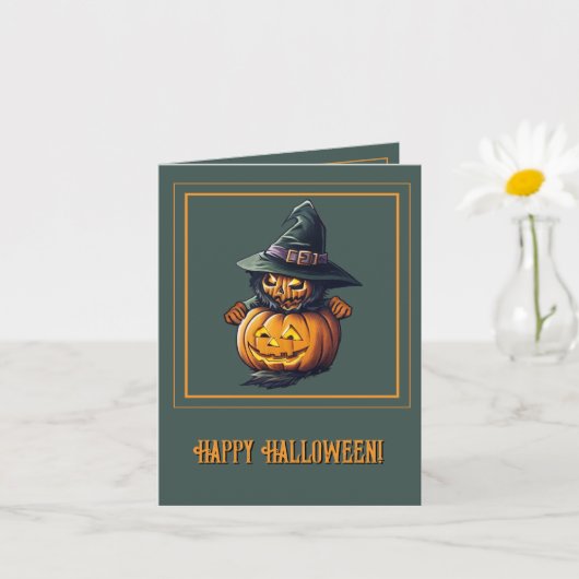 Kürbishexe im Katzenkostüm -  Karte (Kleine Pflanze)