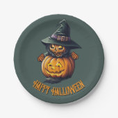 Kürbishexe im Katzenkostüm -  Pappteller (Vorderseite)