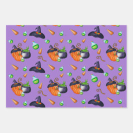 Kürbishexe, Süßigkeiten Design perfekt Halloween Geschenkpapier Set