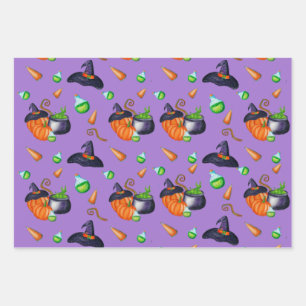 Kürbishexe, Süßigkeiten Design perfekt Halloween Geschenkpapier Set