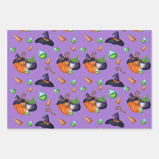 Kürbishexe, Süßigkeiten Design perfekt Halloween Geschenkpapier Set (Vorderseite)