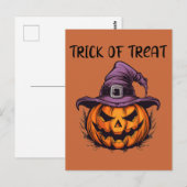 Kürbishexenhut, Beängstigender Halloween-Trick ode Postkarte (Vorne/Hinten)