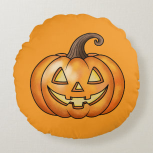 Kürbisjack Cartoon Kürbis Orange Halloween Rundes Kissen