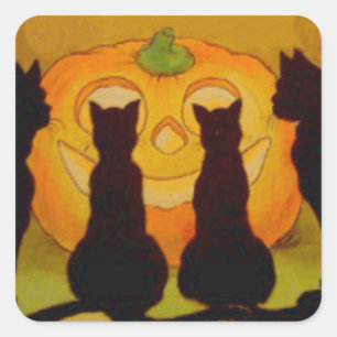 Kürbisjack-o-lantern schwarze Katze Quadratischer Aufkleber