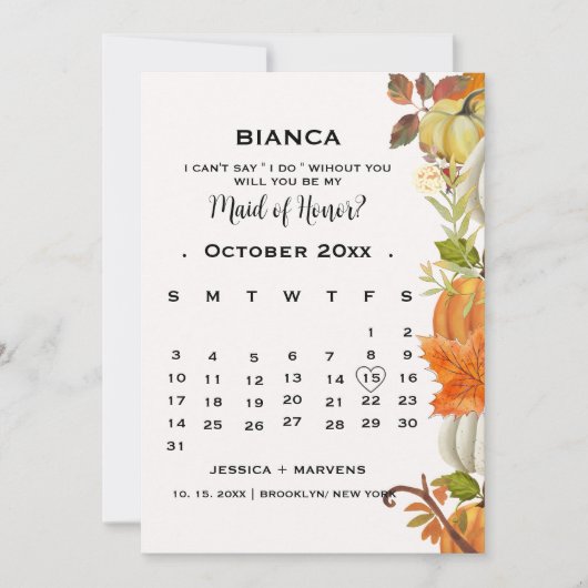 Kürbiskalender Blätter Vorschlag für eine Brautjun Einladung (Vorderseite)