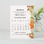 Kürbiskalender Blätter Vorschlag für eine Brautjun Einladung (Stehend Vorderseite)