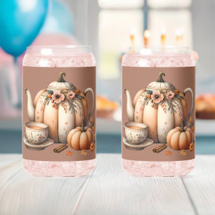Kürbiskanne mit herbstlicher Blumenillustration Dosenglas